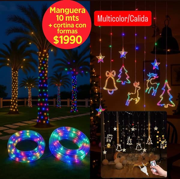 Manguera Luces Calida/color 10 MTS +Cortina con formas 3 mts